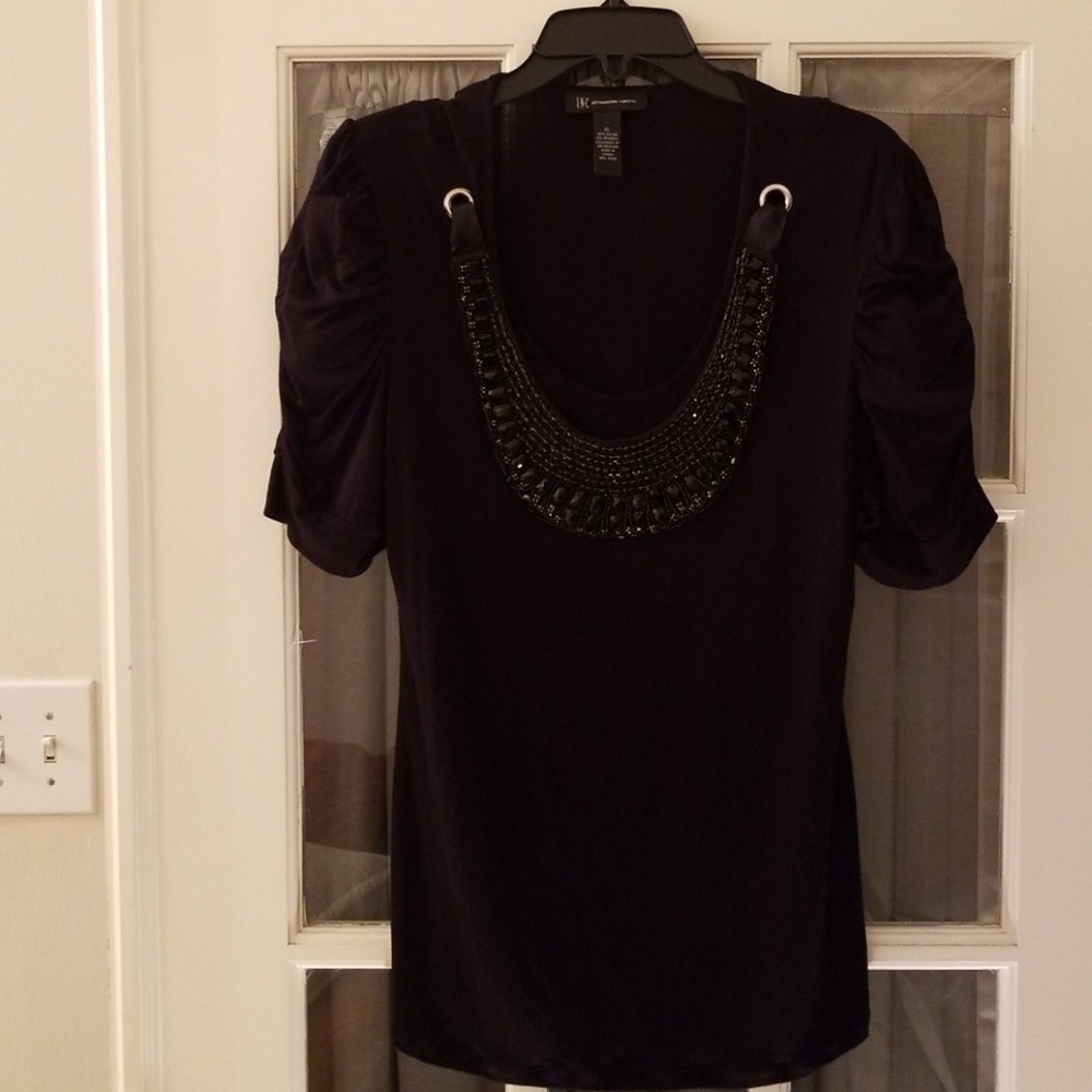 INC   Black Embroidered Top